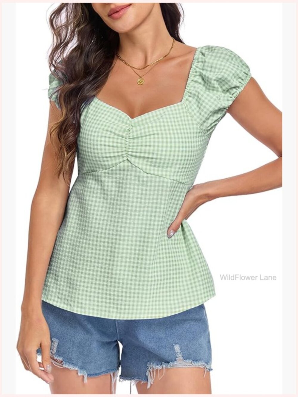 Y2k Babydoll Top Puff Sleeve Blouse Plaid Gingham Summer Top